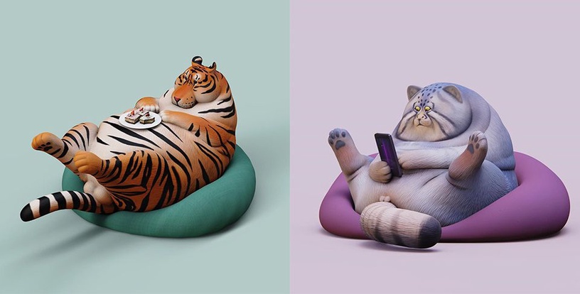 超疗愈「懒动物」插画爆红,动物们全都懒在沙发上滑手机,打游戏啦