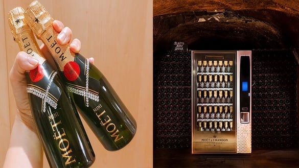 Moët酩悅迷你香檳販賣機首度登台，投下你的專屬金幣就有機會獲得閃亮的璀璨設計版香檳，快來試試手氣