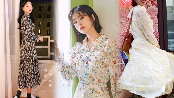 初秋就穿長袖碎花裙！IU、泫雅的靜謐秋日碎花裙穿搭，讓妳變身秋仙子