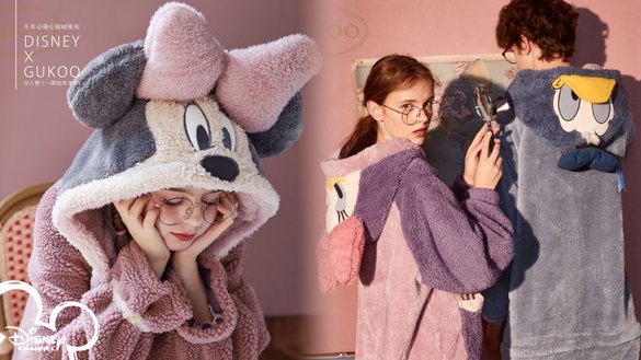 迪士尼毛絨絨睡袍，GUKOO x DISNEY聯名連身情侶睡衣、小飛象髮箍，軟綿綿的觸感超療癒！