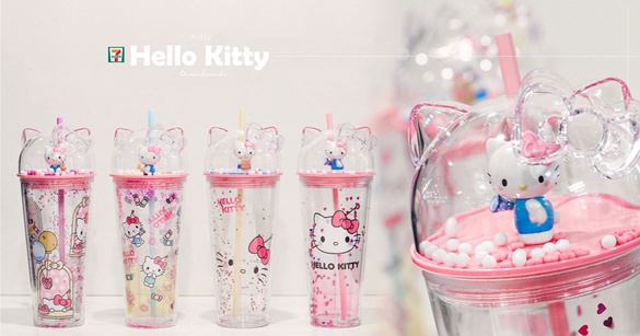 泰國7-11推出超夢幻「Hello Kitty水杯」，Kitty造型杯蓋裡還有Kitty公仔，可愛度破表