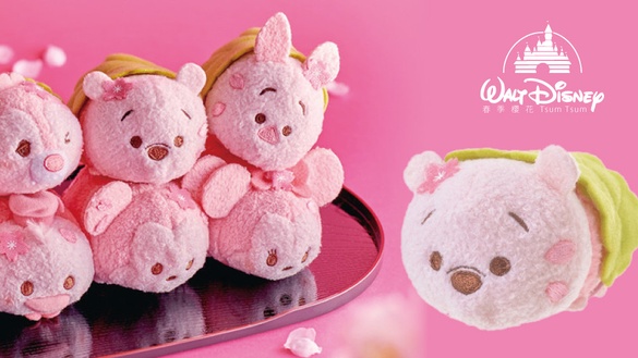 Disney春季櫻花Tsum Tsum，小熊維尼扮成「櫻餅」，粉嫩色系超療癒～