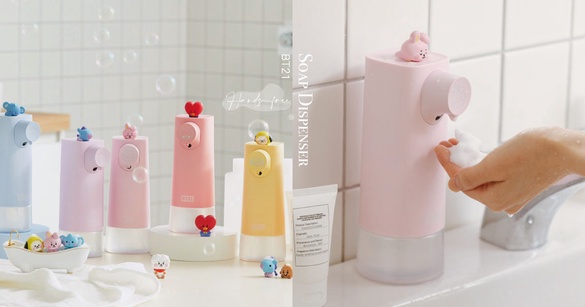 「BT21自動給皂機」粉嫩上市！慵懶BT21趴在給皂機上好療癒，還能調整泡沫用量超貼心！