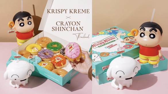 泰國Krispy Kreme推出「小新&amp;小白水杯」！小新手拿甜甜圈超呆萌，乖巧小白療癒每一天