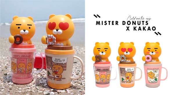 Mister Donuts X Kakao 聯名「大頭萊恩冷水杯」登場，萊恩手拿波提甜甜圈，超萌必收藏