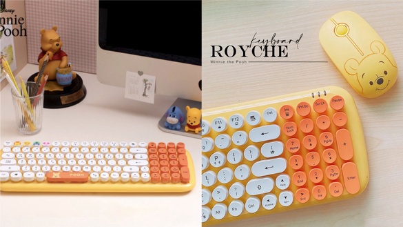 韓國Royche「小熊維尼鍵盤」把辦公室變可愛！橘黃配色超繽紛，還有粉色小豬款～