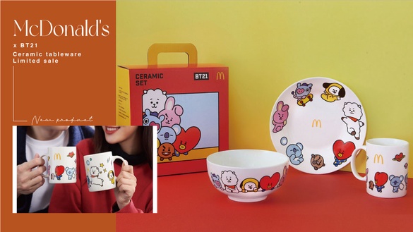 BT21現身麥當勞！麥當勞「BT21陶瓷餐具三件組」終於登場， 馬克杯、碗盤限量開賣
