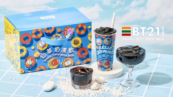 買一送一！7-11開賣BT21聯名黑丸嫩仙草「仙草奶凍飲」，Q彈口感必喝再送BT21提袋
