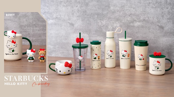 星巴克送Hello Kitty杯緣子！星巴克聯名Hello Kitty推馬克杯、蝴蝶結水杯、Kitty玩偶