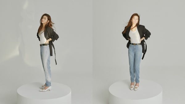 FASION/西裝外套Maison Margiela(初衣食午)、丹寧褲SJYP(ARTIFACTS)、低跟鞋Bottega Veneta‧JEWELRY/BVLGARI