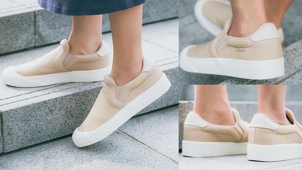 adidas Originals EVERYN SLIP ON小白鞋！奶油色和裸膚色懶人鞋春夏必備