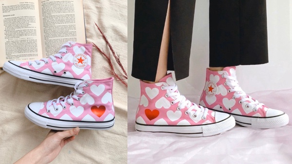 Converse full hearts「愛心情人節鞋款」，滿版愛心好甜!加碼爆紅「蝴蝶結懶人鞋」