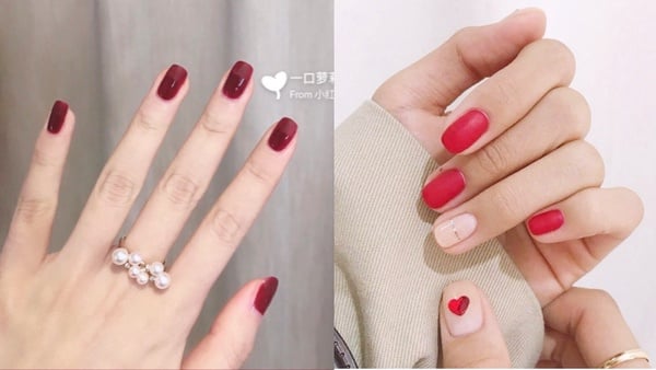2022開春「霧面紅色系美甲」推薦！絕美磨砂質地搭配金箔、水鑽，貴氣又顯白！