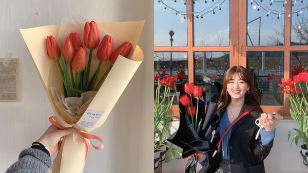 輕柔卻充滿濃郁愛意！韓妞新歡「柔粉傾心鬱金香」，脫俗婉約拿著就像仙女～