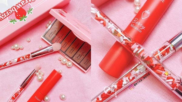 ETUDE HOUSE「草莓甜點」彩妝！超可愛草莓、蜜桃眼影盤，刷具裡還有一顆顆甜點碎片