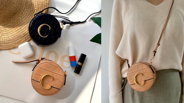 Chloé C奶橘色鱷魚皮壓紋迷你小圓包，NT$17,000