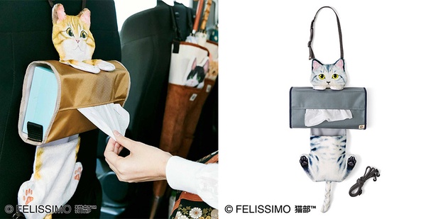 Felissimo貓咪車用雜貨「貓咪車用盒裝紙巾套」3,181日元（約NT$890）