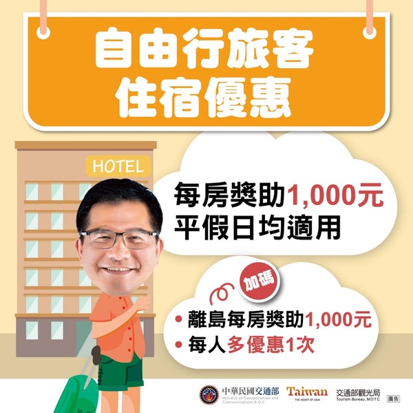 交通部安心旅遊補助:自由行旅客優惠住宿金1000、離島旅遊再加碼