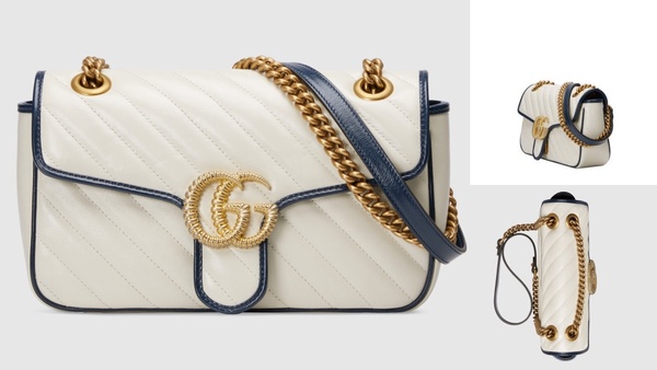 GUCCI  GG Marmont 推出「奶油白 x 海軍藍」新配色，竹節手把＋流蘇 ，夏日復古小清新