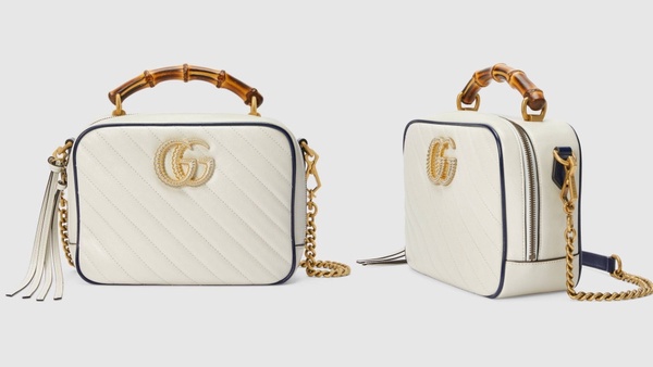GUCCI  GG Marmont 推出「奶油白 x 海軍藍」新配色，竹節手把＋流蘇 ，夏日復古小清新