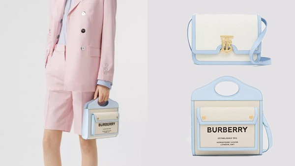 寶寶藍包包推薦 #BURBERRY 小型雙色帆布TB包,NT$65,000/迷你雙色帆布Pocket包,NT$38,900