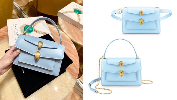 寶寶藍包包推薦 #Alexander Wang X BVLGARI Serpenti Forever淡藍色小牛皮三用包,NT$79,700
