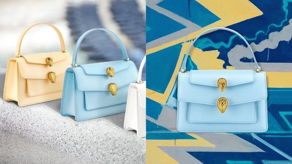 寶寶藍包包推薦 #Alexander Wang X BVLGARI Serpenti Forever淡藍色小牛皮三用包,NT$79,700