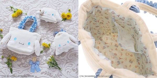 三麗鷗 X Maison de FLEUR「手提包/束口袋/化妝包」4,290日元/3,290日元/3,290日元(約NT$1,185/NT$910)
