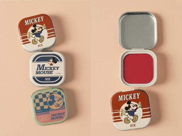 3CE「復古迪士尼」系列太可愛！米奇鐵盒包裝+復古色調超精緻，潤唇膏、化妝包必收