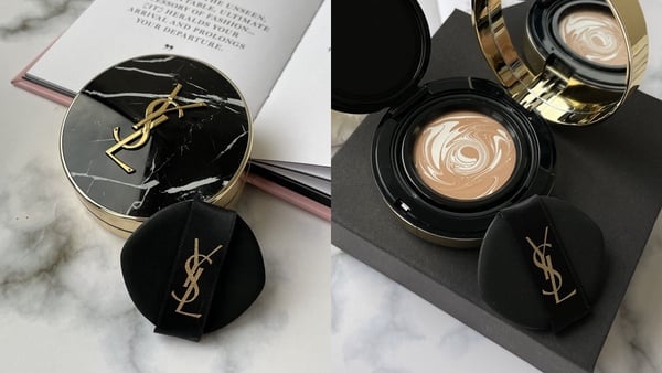 美翻！YSL「大理石精華氣墊」登台，絕美大理石外殼搭配三色拉花粉霜，顏值控必收
