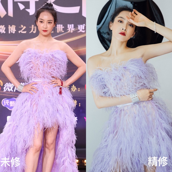 微博之夜10女星紅毯造型未修vs精修！楊紫瘦了，唐嫣身材乾扁，迪麗熱巴美腿依然超絕