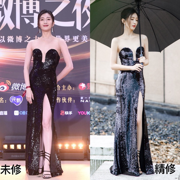 微博之夜10女星紅毯造型未修vs精修！楊紫瘦了，唐嫣身材乾扁，迪麗熱巴美腿依然超絕
