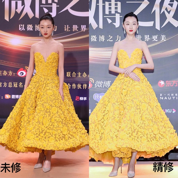 微博之夜10女星紅毯造型未修vs精修！楊紫瘦了，唐嫣身材乾扁，迪麗熱巴美腿依然超絕