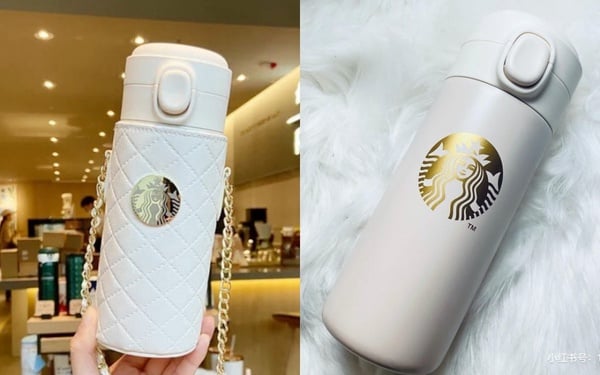 星巴克吹起「小香風」！純白菱格紋、珍珠金鏈杯套超仙，純白小香風水桶包質感爆表！