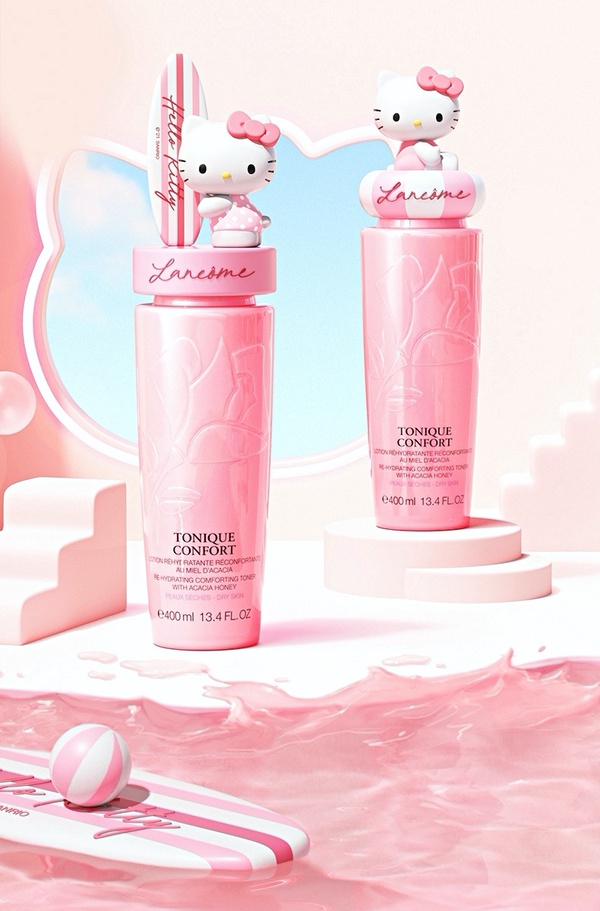 蘭蔻超可愛Hello Kitty化妝水登場！限定Kitty瓶蓋可愛到犯規，兩款泳裝Kitty簡直必收