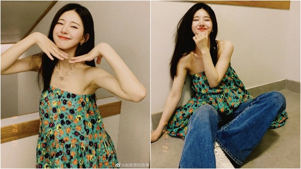 韓國女星太妍身著Sandro 2021春夏系列，Sandro_綠色印花洋裝 NT13,680 圖片來源_Instagram @taeyeon_ss