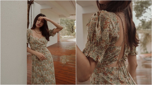 韓國女星太妍身著Sandro 2021春夏系列，Sandro_綠色印花洋裝 NT13,680 圖片來源_Instagram @taeyeon_ss