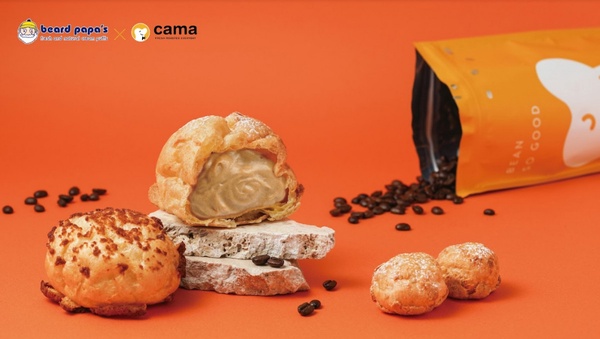 beard papaX cama café推聯名「香草拿鐵咖啡泡芙」，奶香+咖啡超搭，滿額泡芙免費吃！