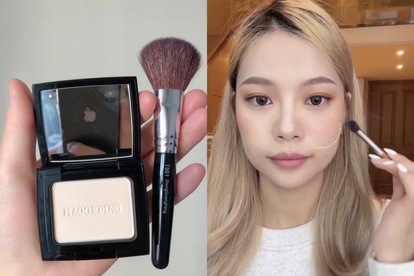 方臉腮紅畫法第四步：霧面打量修飾臉頰凹陷