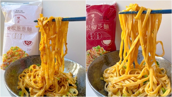 ▼全家雙月食品社共有兩種風味，首推開胃解膩的椒麻風味，蔥油口味也很清爽！