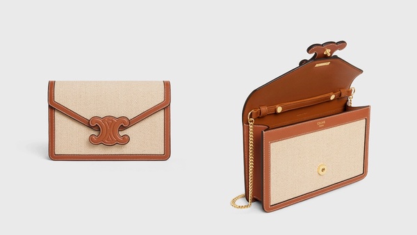 WOC鍊帶包款推薦：CELINE 布料及小牛皮CUIR TRIOMPHE飾鍊銀包，NT49,500