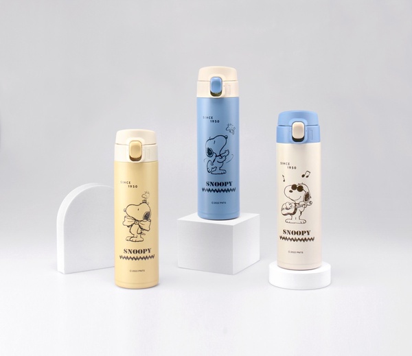 7-11史努比好朋友彈跳真空保溫瓶，NT$399