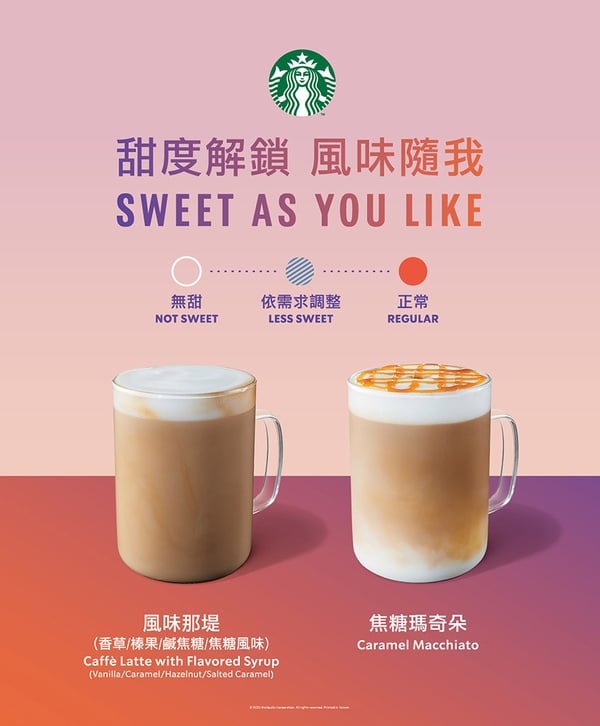 星巴克全新「香草、焦糖、榛果、鹹焦糖」風味糖漿,輕鬆客製飲料甜度再享買一送一