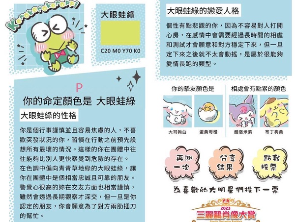 爆紅心理測驗「三麗鷗命定顏色」