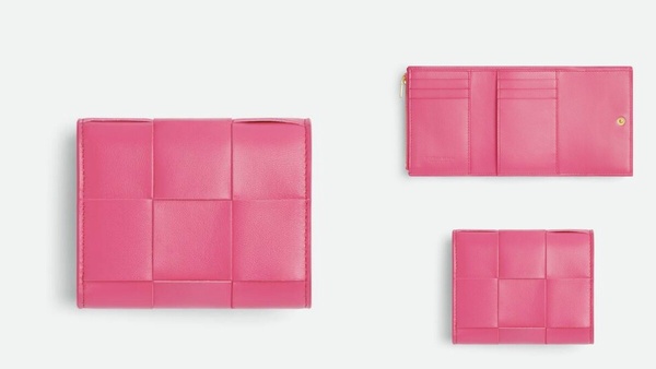 2023粉色系精品短夾推薦7.Bottega Veneta CASSETTE編織短夾