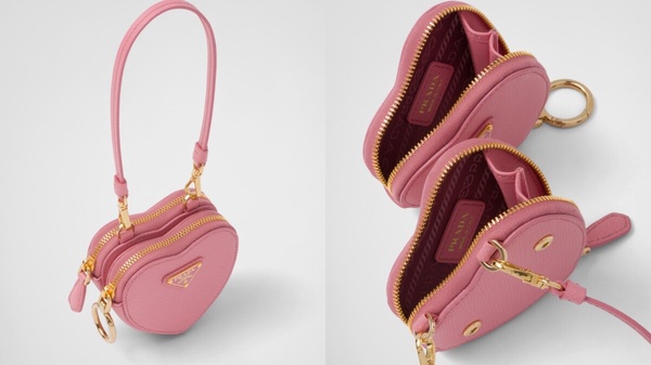 2023七夕情人節精品心形包6:Prada Saffiano皮革迷你萬用袋