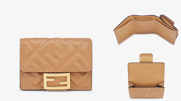 2023奶茶色精品短夾推薦5:Fendi Baguette迷你三摺疊皮夾