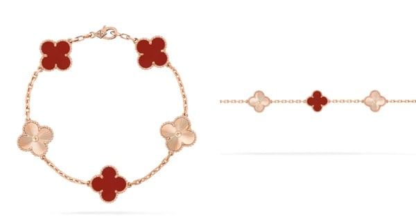 Van Cleef &amp;amp; Arpels梵克雅寶保值款13:Alhambra系列Vintage Alhambra手鍊（18K玫瑰金, 紅玉髓）