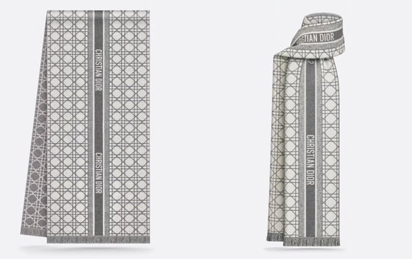 精品LOGO圍巾入門推薦13：Dior CANNAGE藤格紋圖案圍巾，NT$39,000