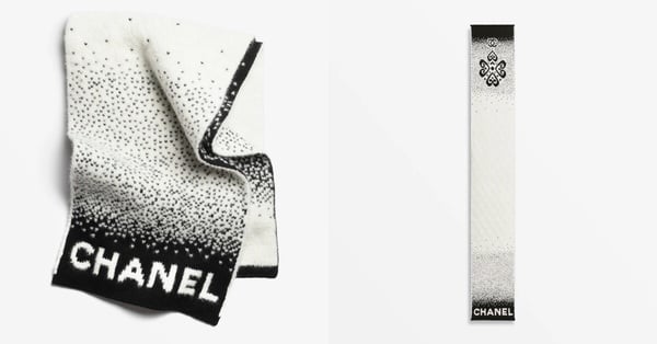 精品LOGO圍巾入門推薦2：CHANEL 黑白漸層LOGO圍巾，NT$42,600